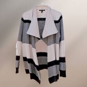 Cable & Gauge Cardigan Sweater Open Front Gray and White Size XL